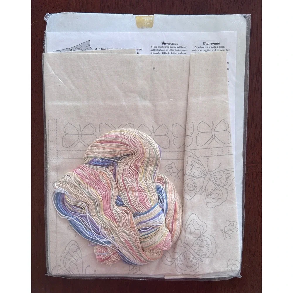 Vintage Sunset Crewel Kit Cotton 14x14 NIB Cottagecore Butterfly Passion Cottage